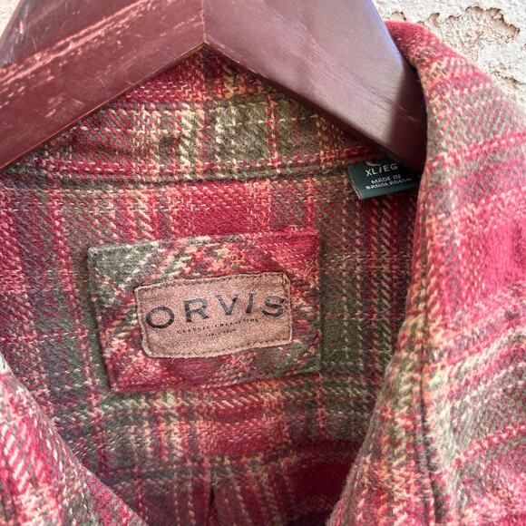 ORVIS Red Plaid Heavyweight Flannel Button Down Shirt Size XL - Picture 3 of 5